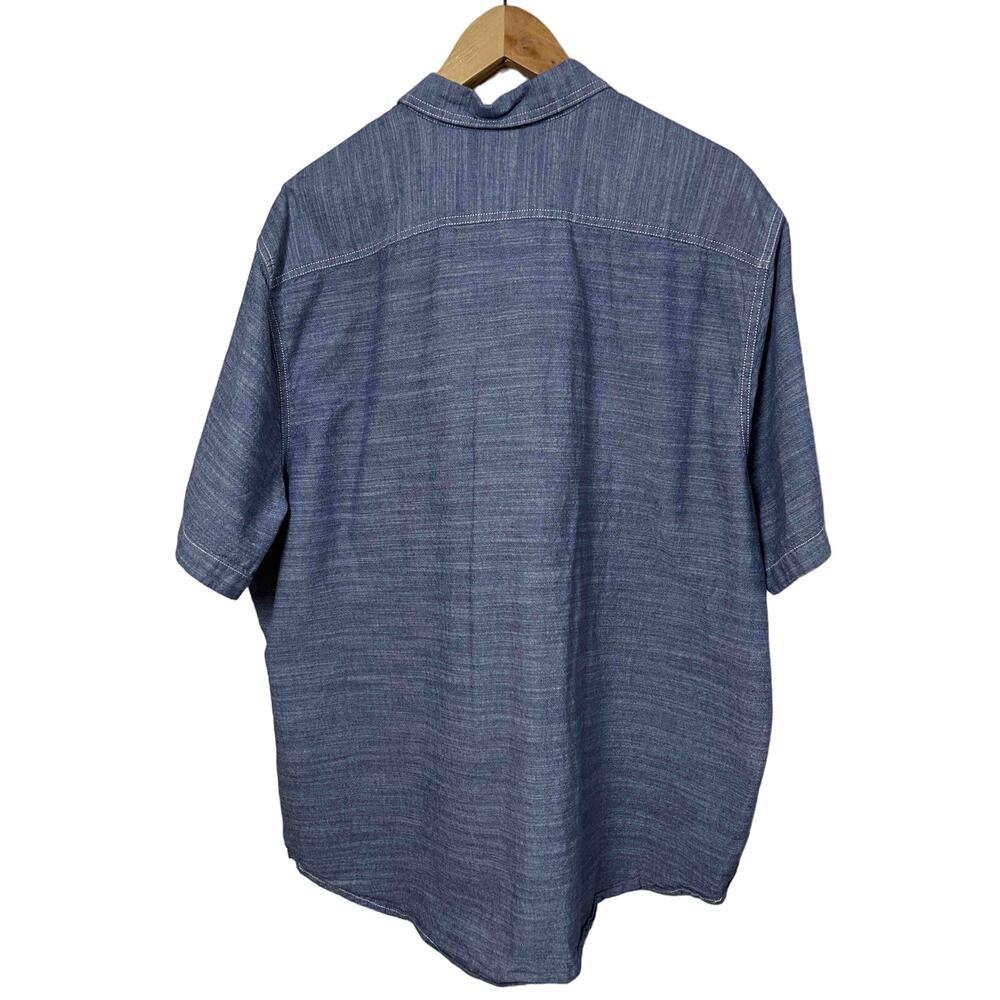 Woolrich Men's XXL Blue Chambray Short Sleeve Button-Up Shirt Casual - Picture 2 of 4